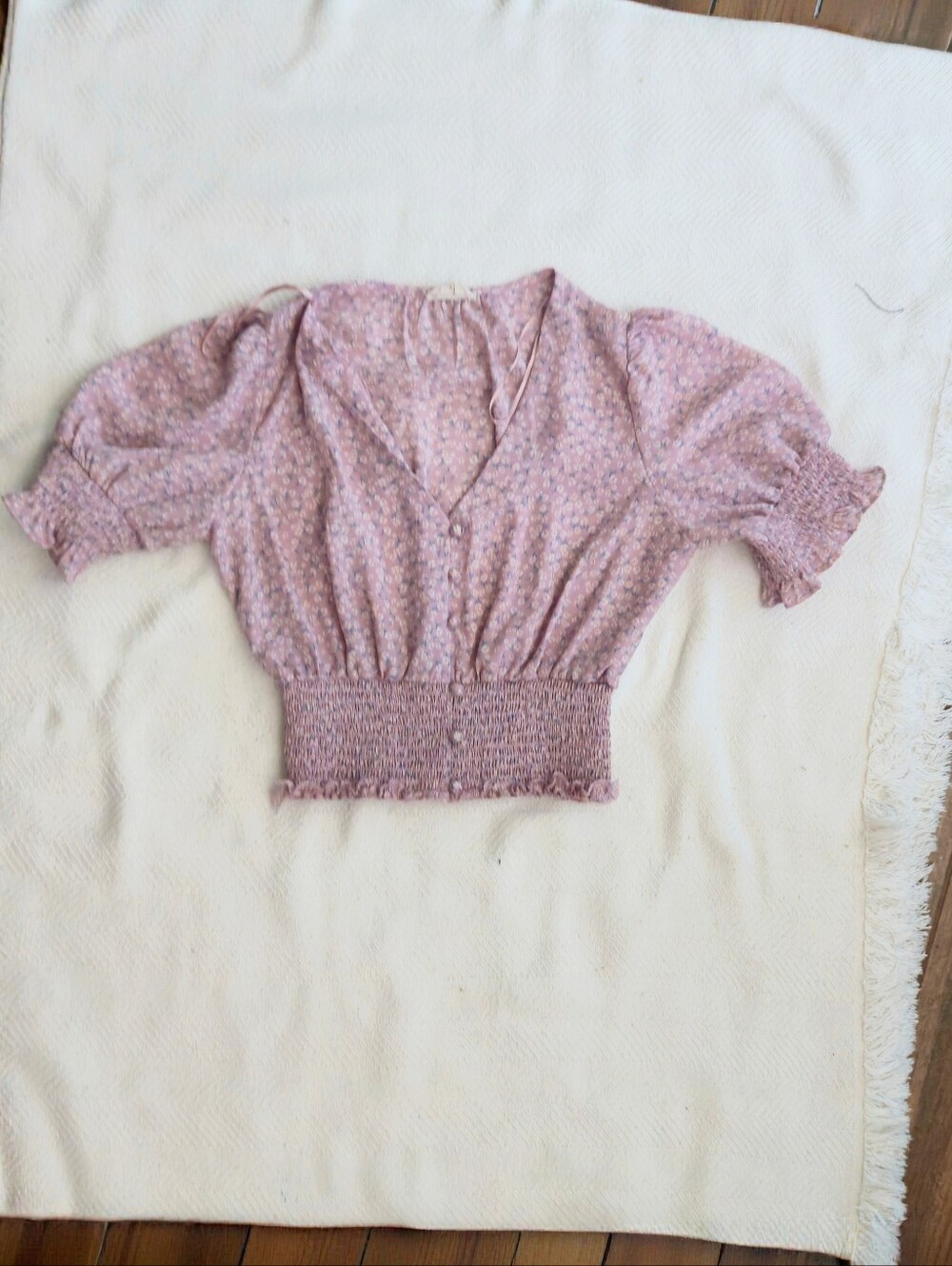 Sienna Sky Pink Puff Sleeve Smocked Blouse